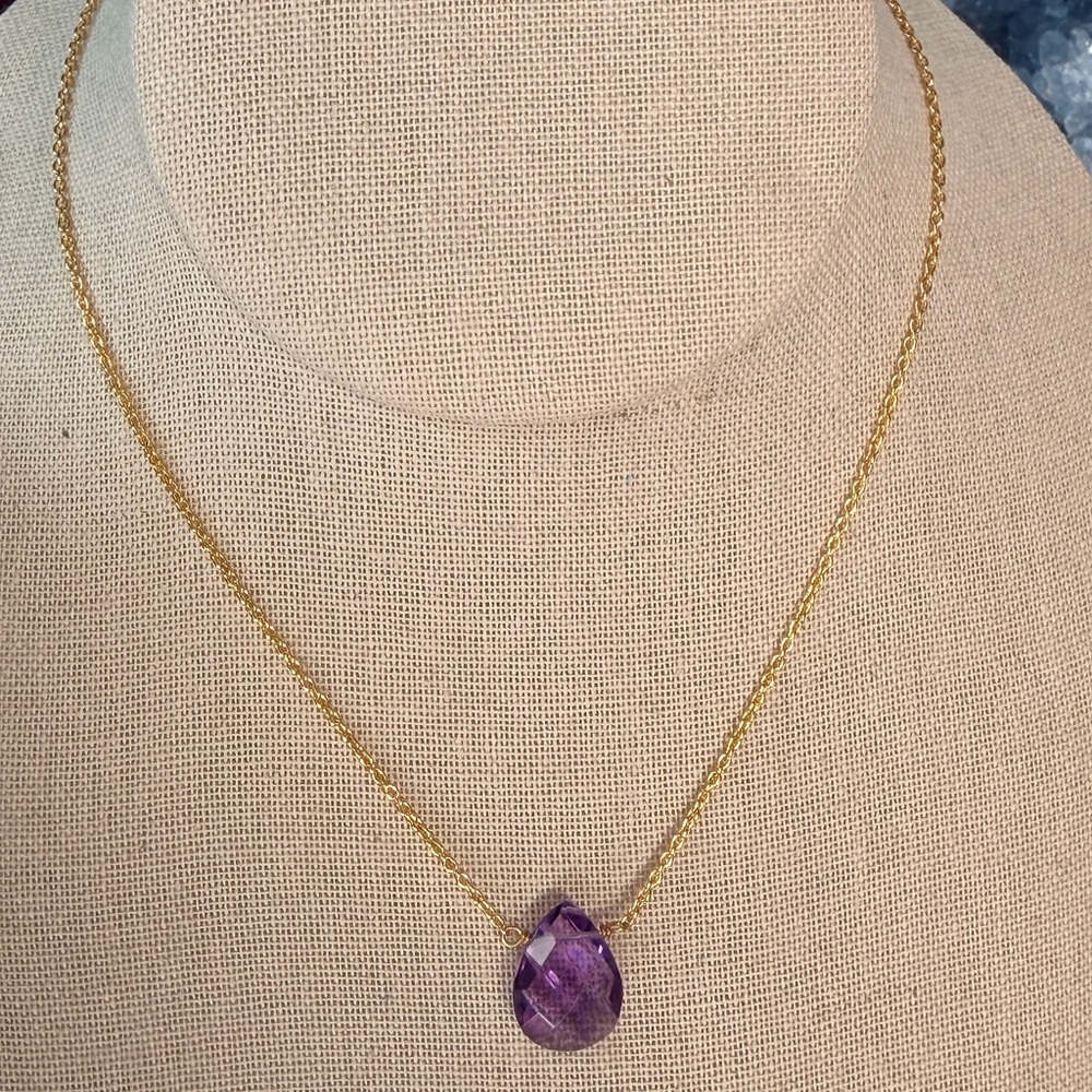 π Stunning South African Amethyst Faceted Necklace β 18K Gold Plated Over 925 π - Picture 4 of 10